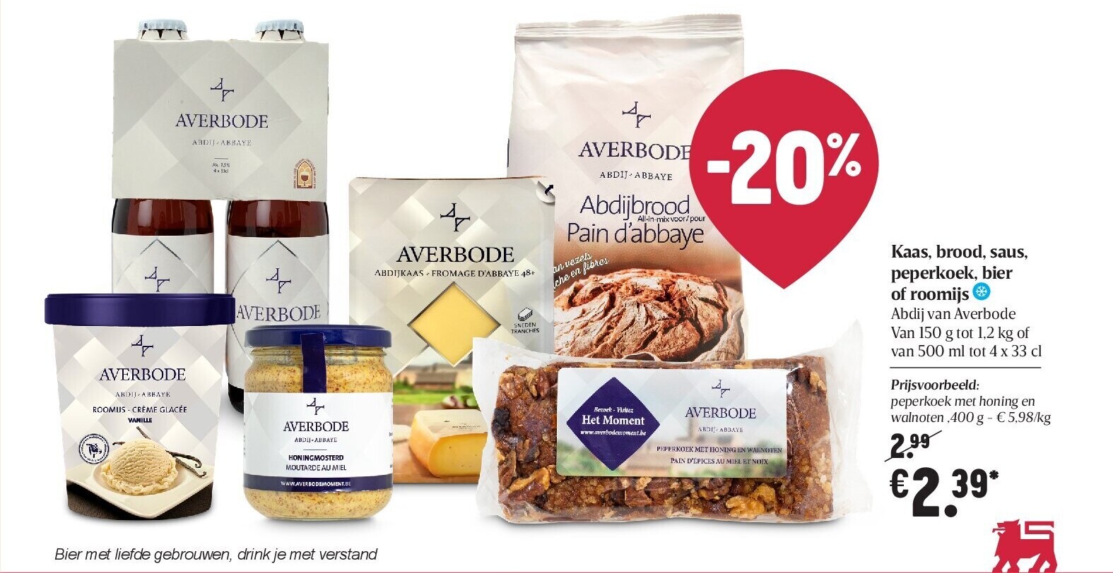 Kaas, brood, saus, peperkoek, bier of roomijs