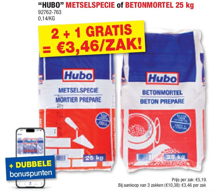 “HUBO” METSELSPECIE of BETONMORTEL 25 kg