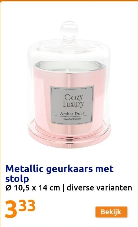 Metallic geurkaars met stolp 10,5 x 14 cm | diverse varianten