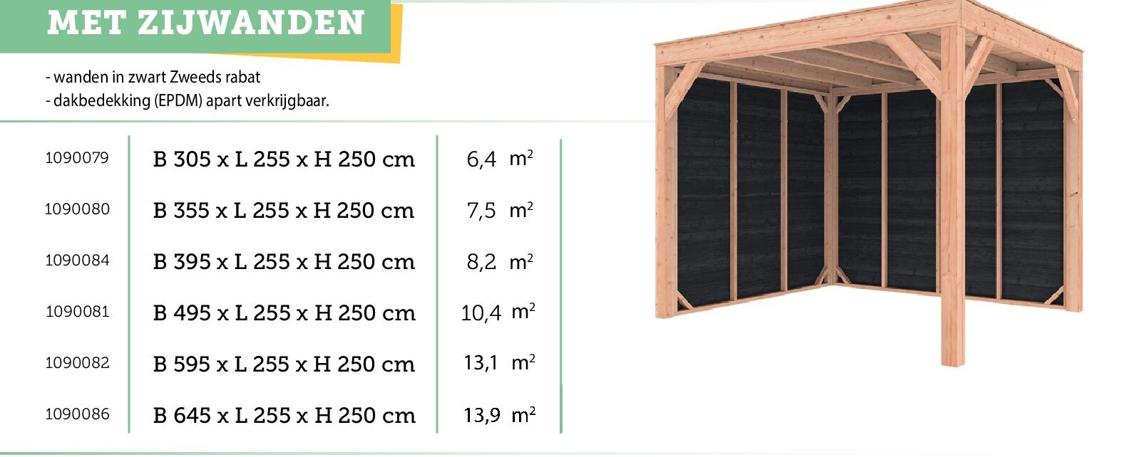 Outdoor Life Products Douglas houten overkapping 355x255x250 cm zwart