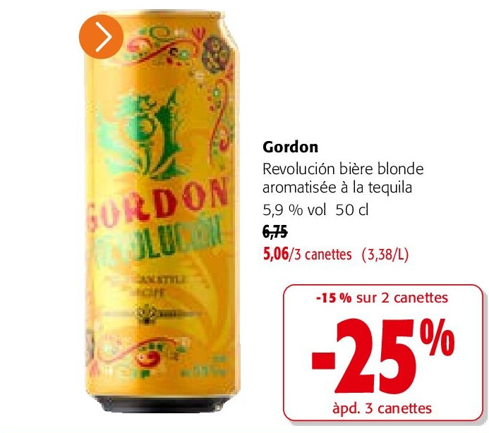 Gordon Revolución bière blonde aromatisée à la tequila 5,9 % vol 50 cl