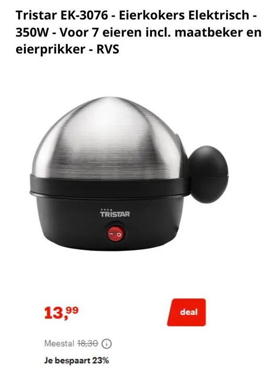 Tristar EK-3076 - Eierkokers Elektrisch - 350W