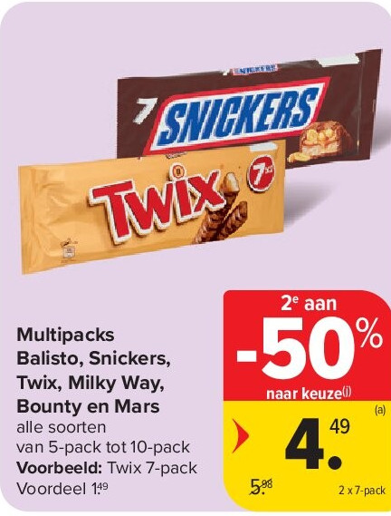 Multipacks Balisto, Snickers, Twix, Milky Way, Bounty en Mars