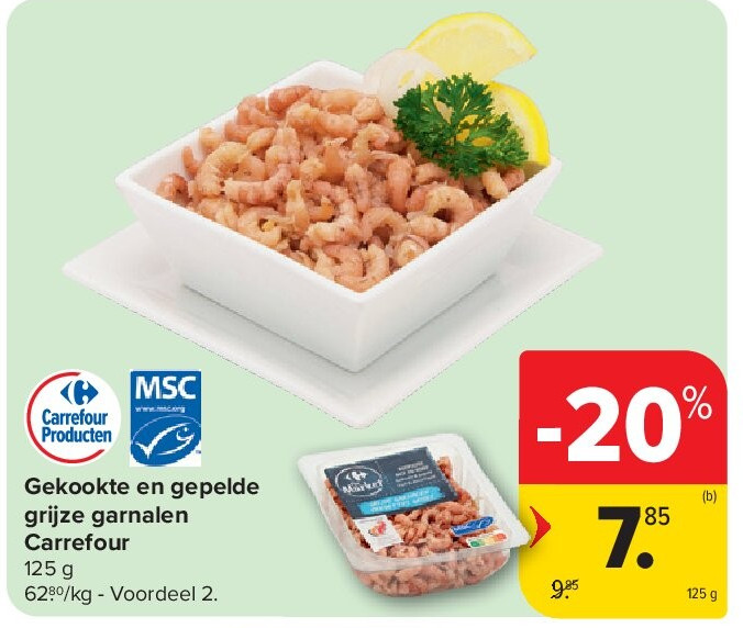 Gekookte en gepelde grijze garnalen Carrefour