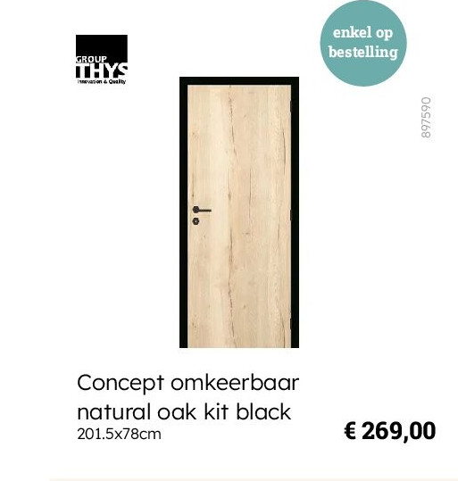 Concept omkeerbaar natural oak kit black 201.5x78cm