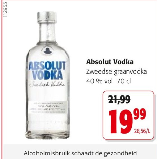 Absolut Vodka Zweedse graanvodka 40 % vol 70 cl