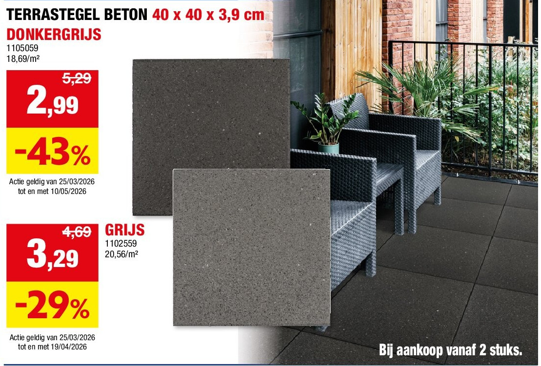 TERRASTEGEL BETON 40 x 40 x 3,9 cm DONKERGRIJS