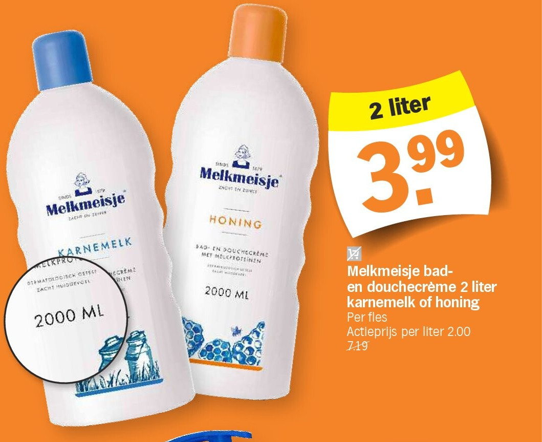 Melkmeisje baden douchecrème 2 liter karnemelk of honing