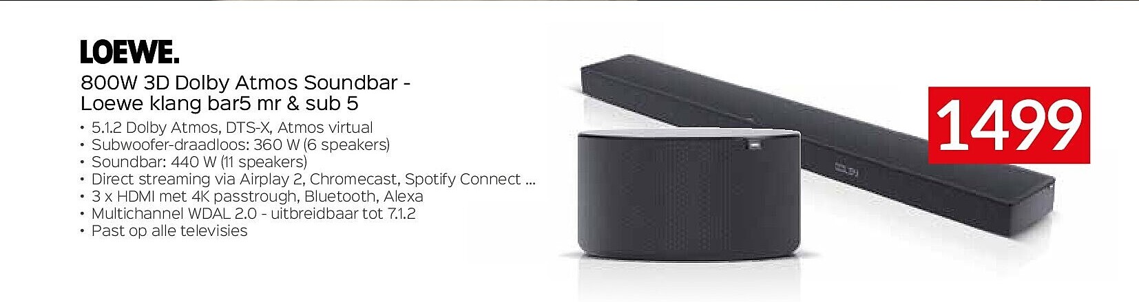 LOEWE 800W 3D Dolby Atmos Soundbar - Loewe klang bar5 mr & sub 5