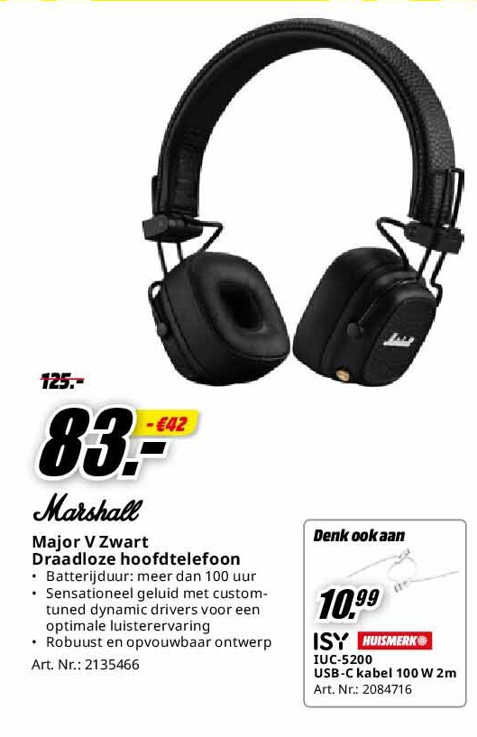 Major V Zwart Draadloze hoofdtelefoon
