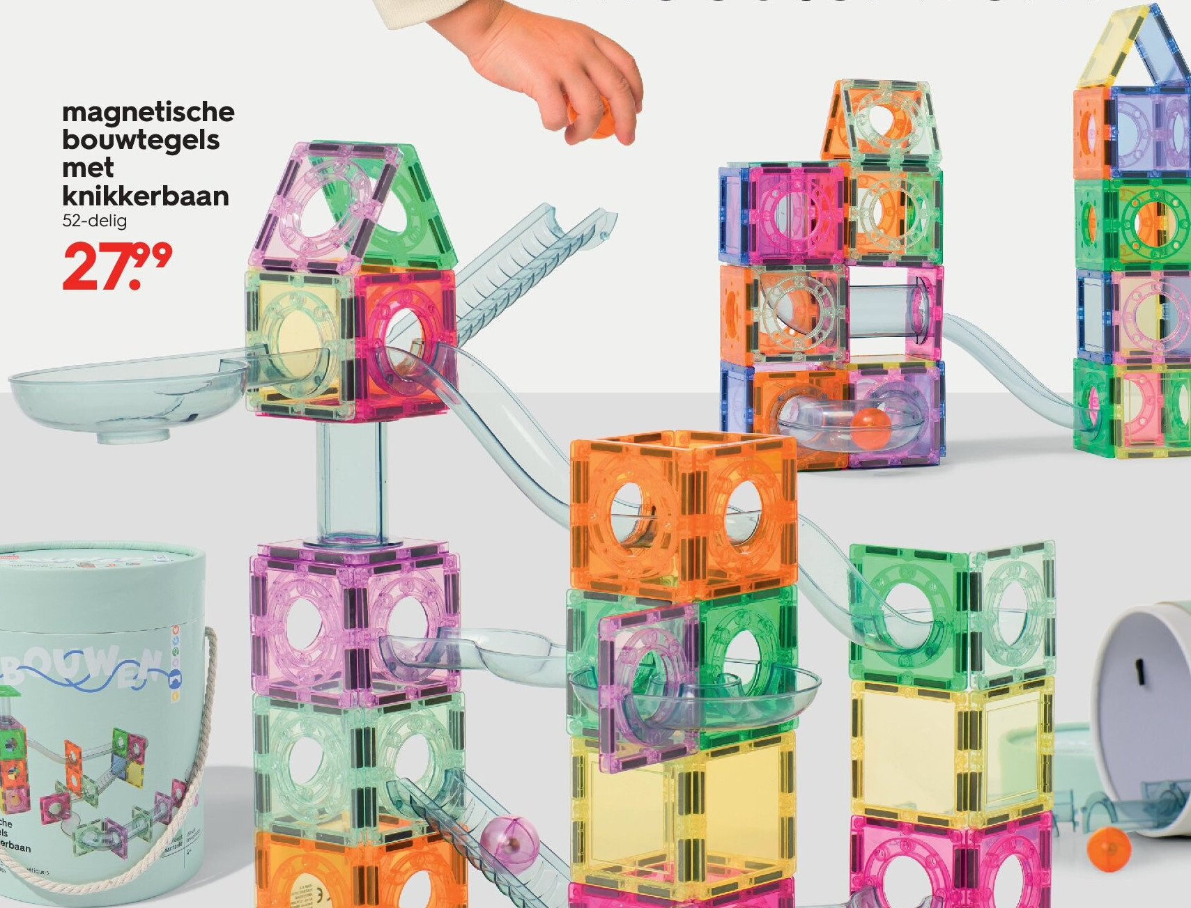 magnetische bouwtegels met knikkerbaan