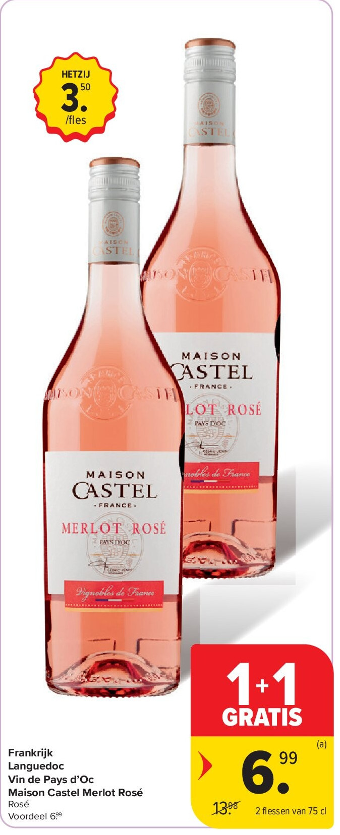 Frankrijk Languedoc Vin de Pays d’Oc Maison Castel Merlot Rosé