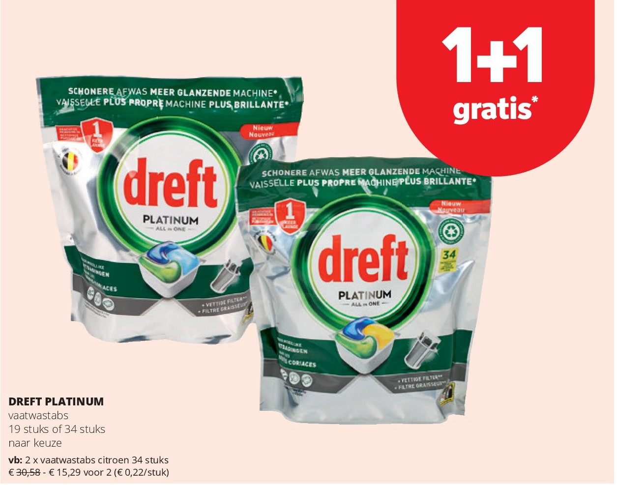 DREFT PLATINUM vaatwastabs citroen 34 stuks