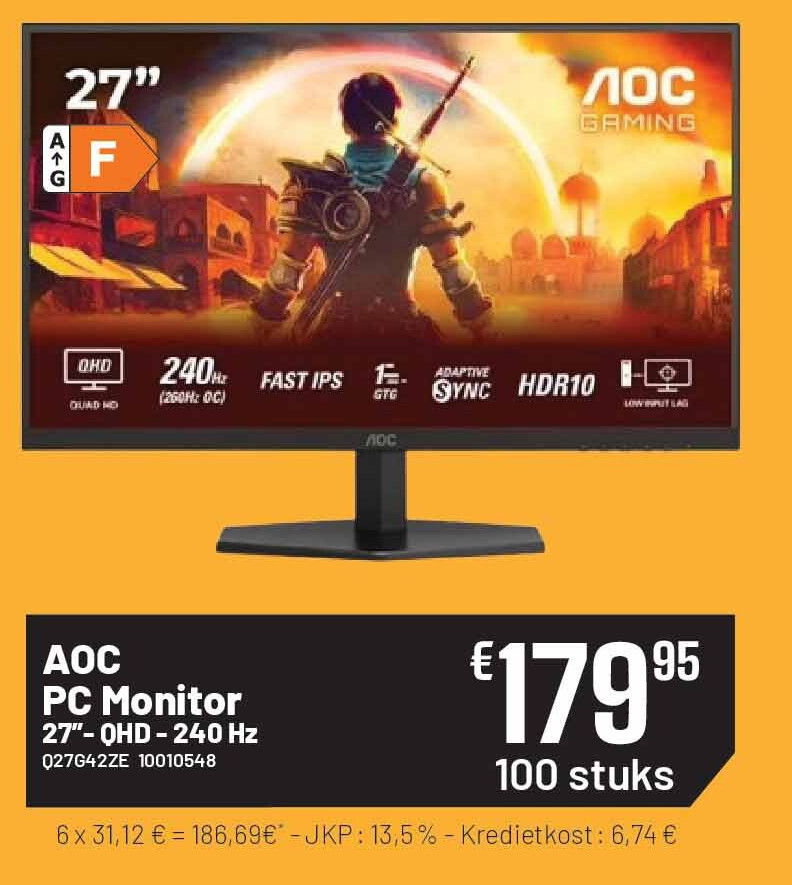 AOC PC Monitor 27”- QHD - 240 Hz Q27G42ZE
