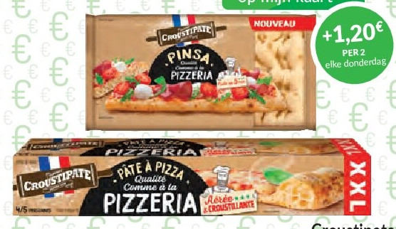 Croustipate pizzadeeg, pinsa, carrés feuilletés of mini pinsa