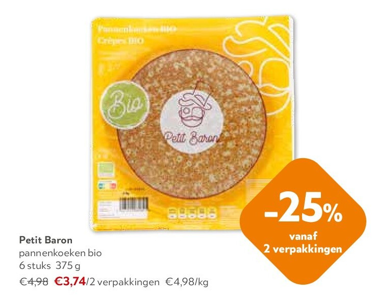 Petit Baron pannenkoeken bio 6 stuks 375 g