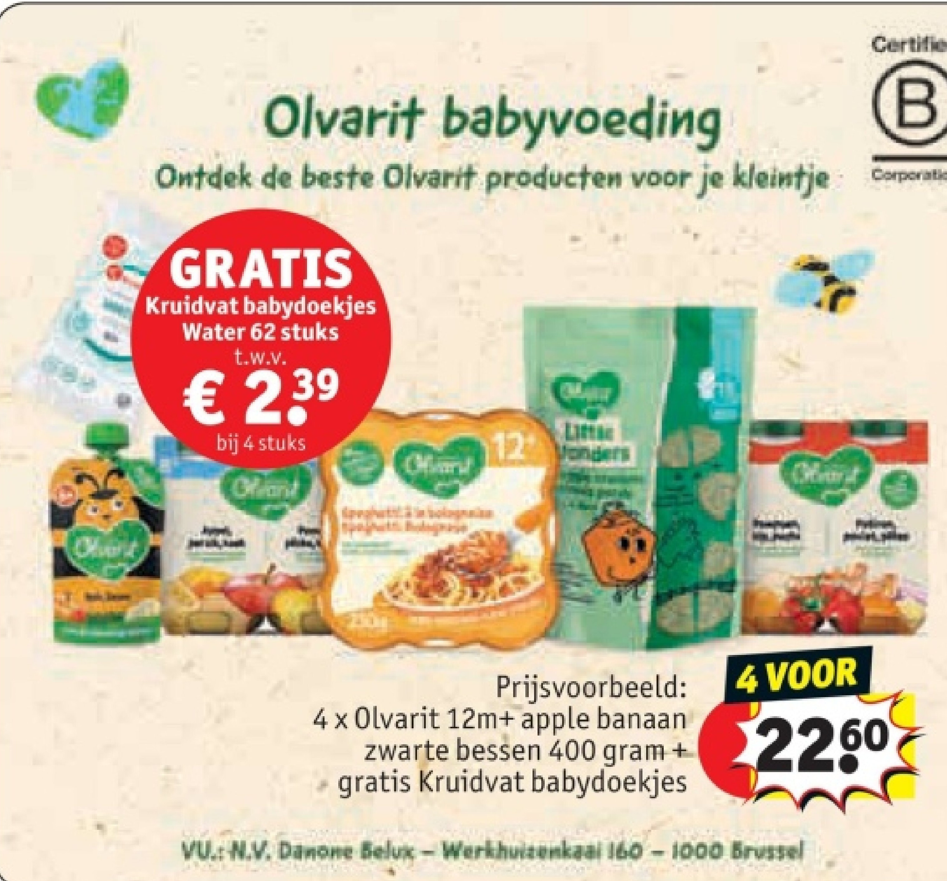 4 x Olvarit 12m+ apple banaan zwarte bessen 400 gram + gratis Kruidvat babydoekjes