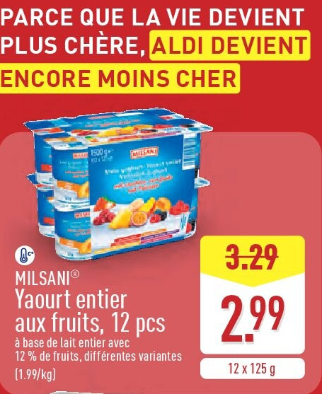 Yaourt entier aux fruits, 12pcs