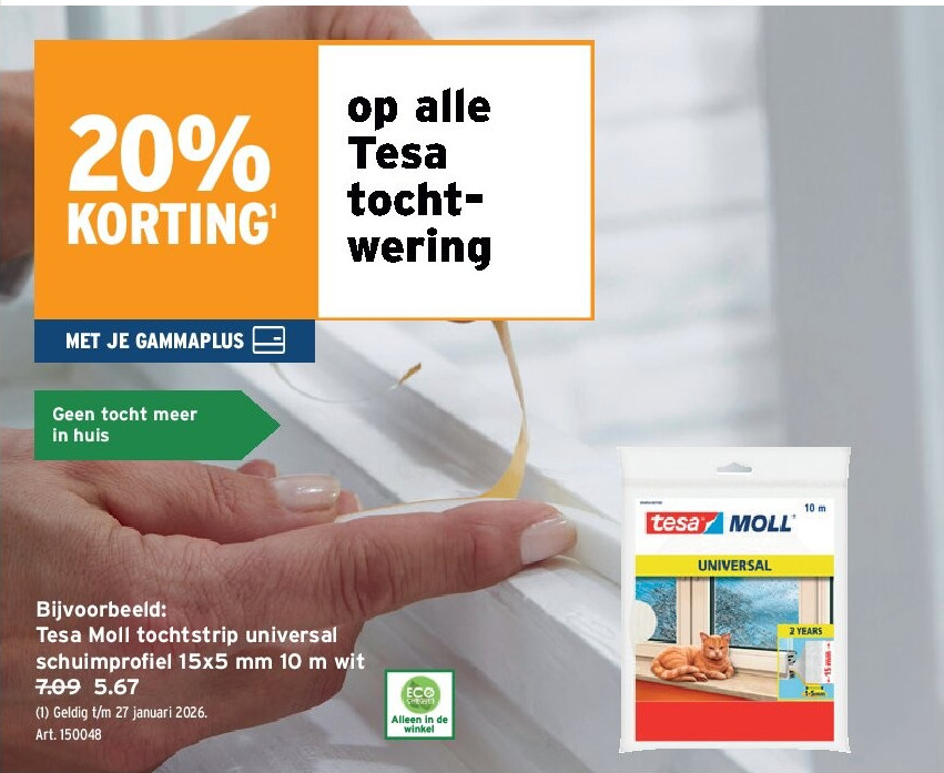 Tesa Moll tochtstrip universal schuimprofi el 15x5 mm 10 m wit