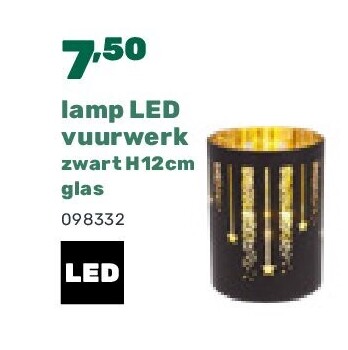 lamp LED vuurwerk zwart H12cm glas