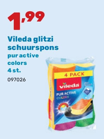 Vileda glitzi schuurspons pur active colors 4 st.