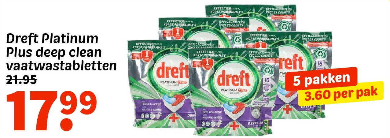 Dreft Platinum Plus deep clean vaatwastabletten