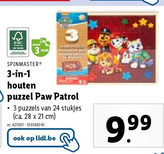 3-in-1 houten puzzel Paw Patrol