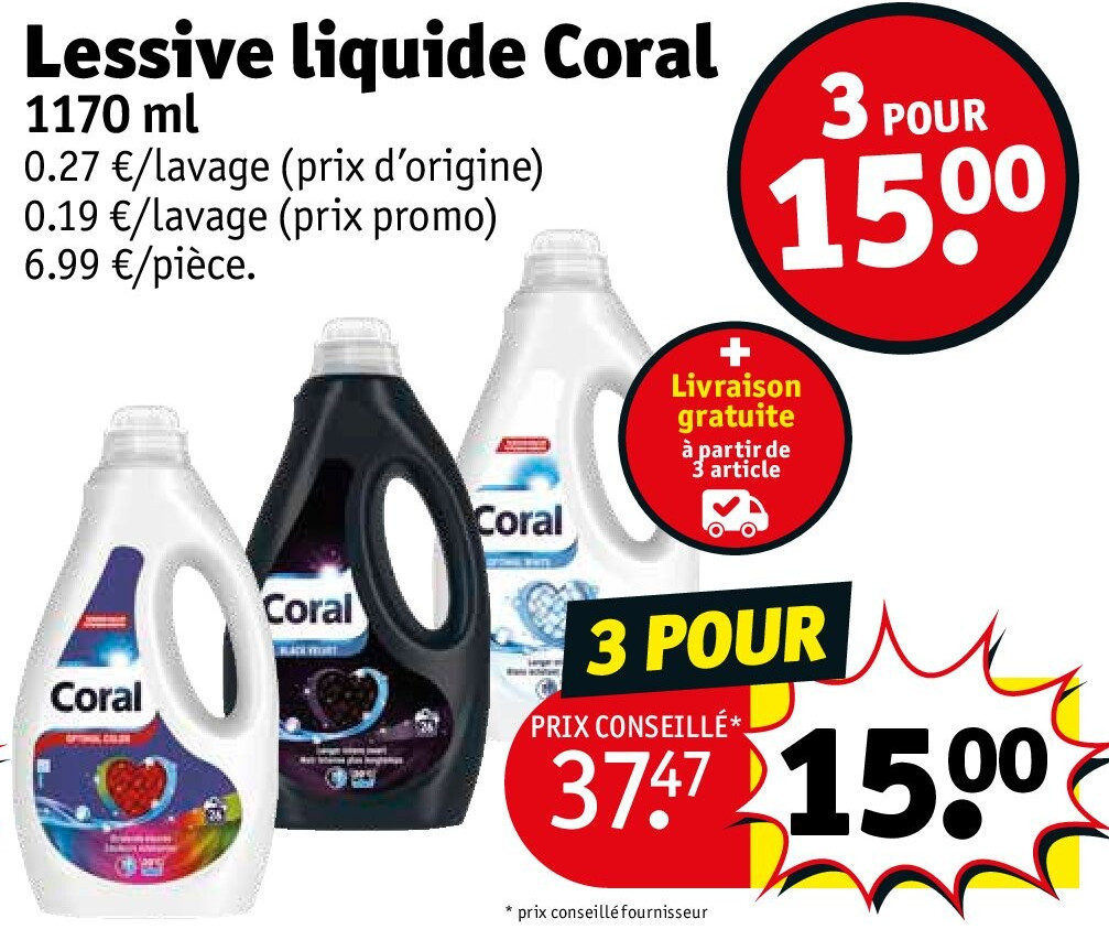 Lessive liquide Coral 1170 ml 3 POUR