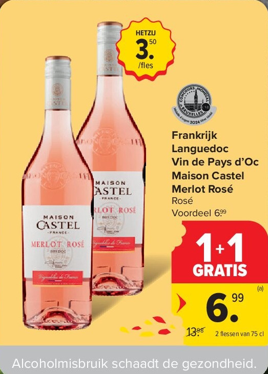 Frankrijk Languedoc Vin de Pays d’Oc Maison Castel Merlot Rosé