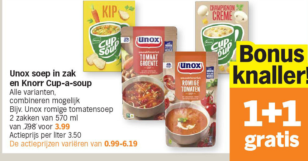 Unox soep in zak en Knorr Cup-a-soup