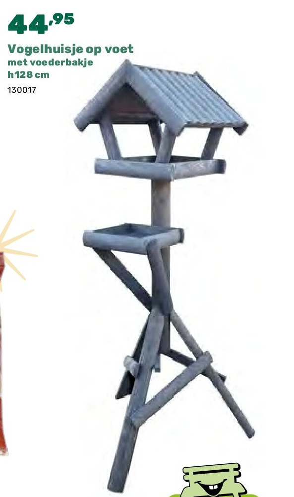 Vogelhuisje op voet met voederbakje h128 cm