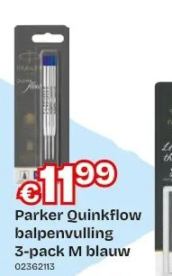 Parker Quinkflow balpenvulling 3-pack M blauw
