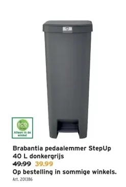 Brabantia pedaalemmer StepUp 40 L donkergrijs