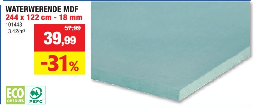 WATERWERENDE MDF 244 x 122 cm - 18 mm