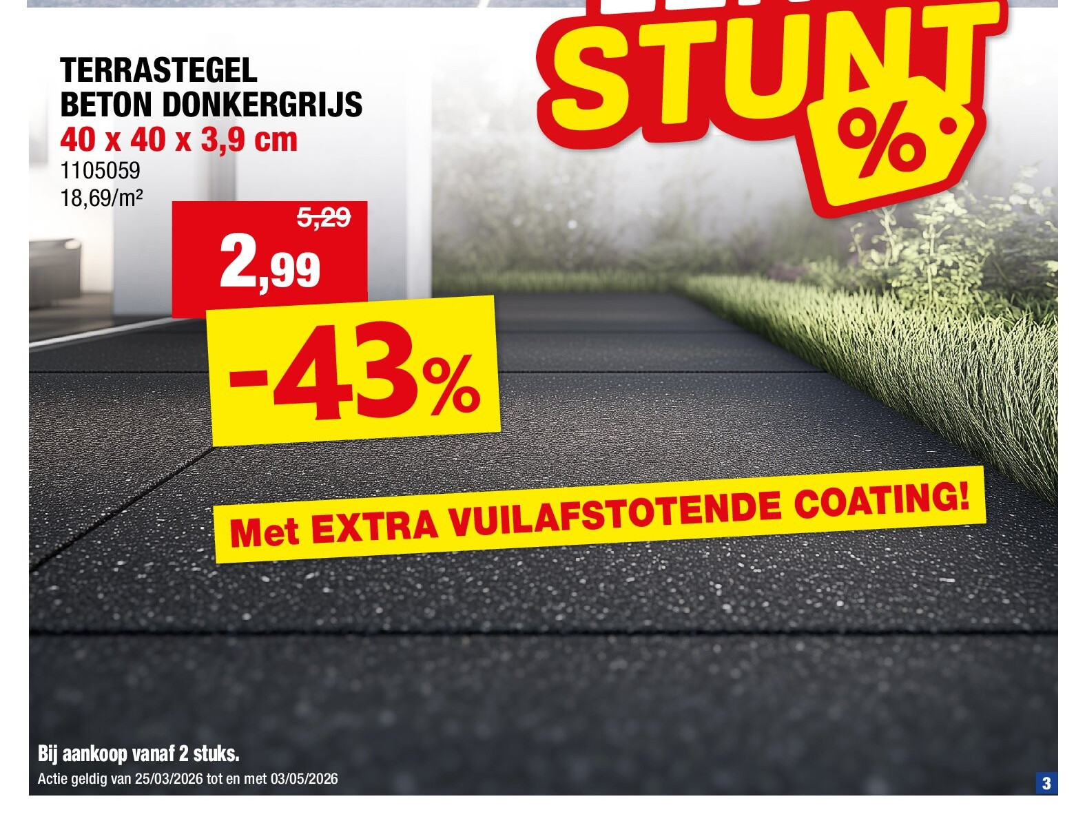 TERRASTEGEL BETON DONKERGRIJS 40 x 40 x 3,9 cm