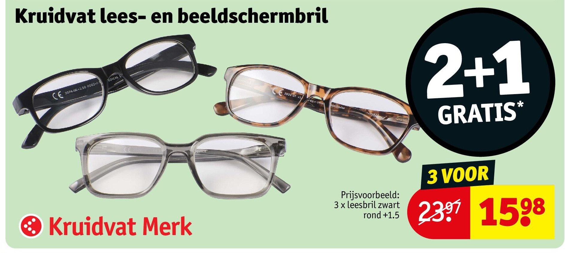 3 x leesbril zwart rond +1.5