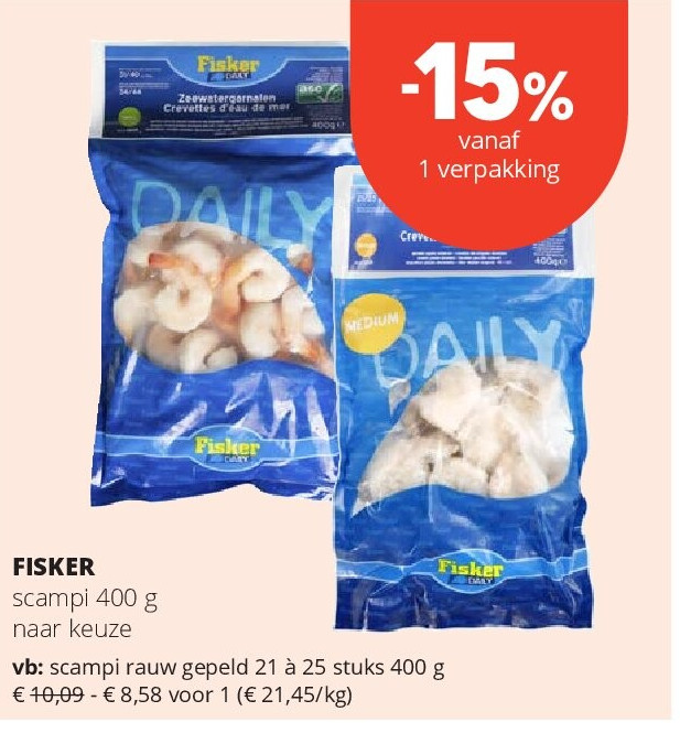FISKER scampi rauw gepeld 21 à 25 stuks 400 g