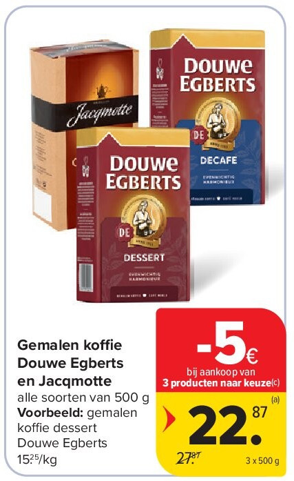 Gemalen koffie Douwe Egberts en Jacqmotte