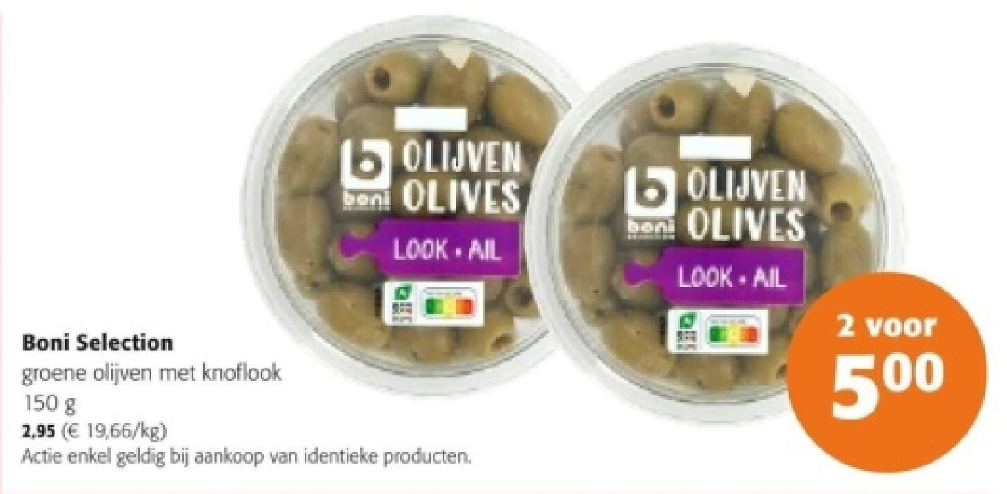Boni Selection groene olijven met knoflook 150 g