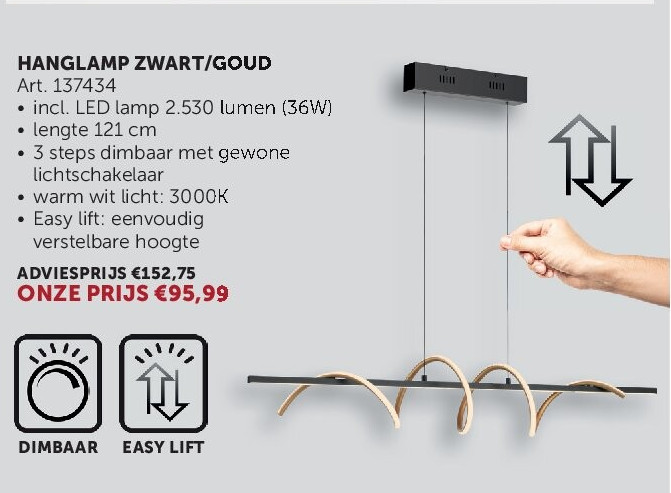 HANGLAMP ZWART/GOUD