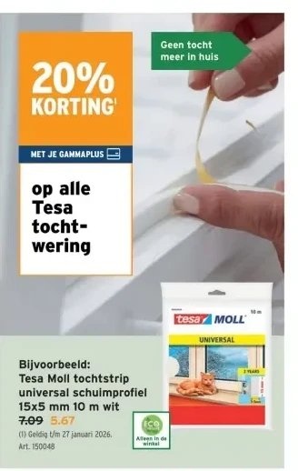 Tesa Moll tochtstrip universal schuimprofi el 15x5 mm 10 m wit
