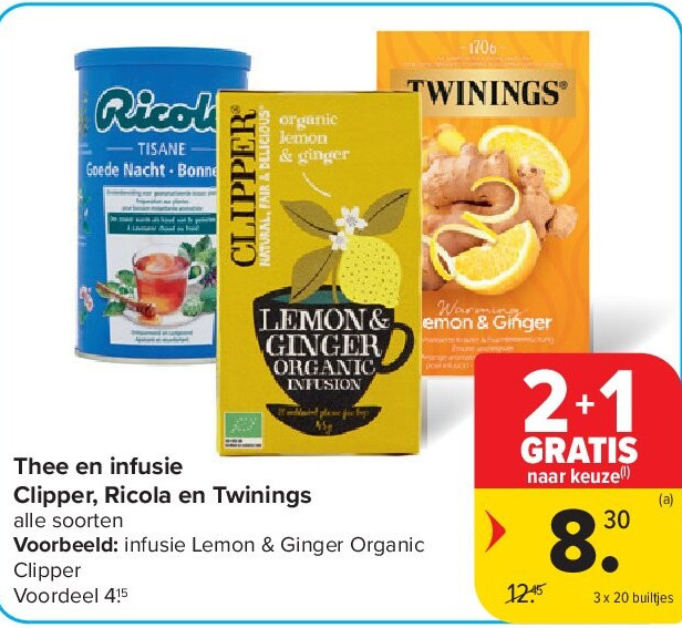 Thee en infusie Clipper, Ricola en Twinings