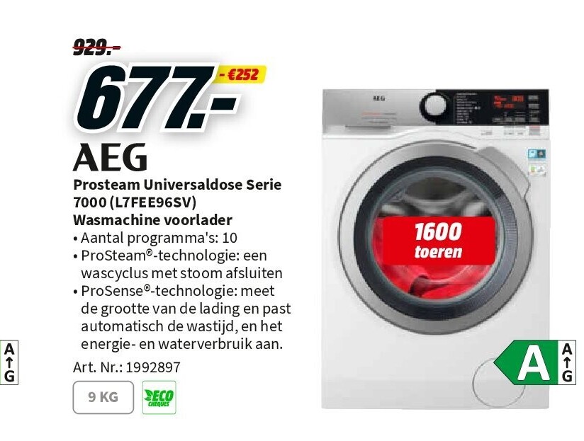 Prosteam Universaldose Serie 7000 (L7FEE96SV) Wasmachine voorlader