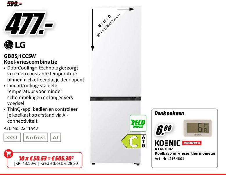 Lg GBBSJ1CCSW Koel-vriescombinatie
