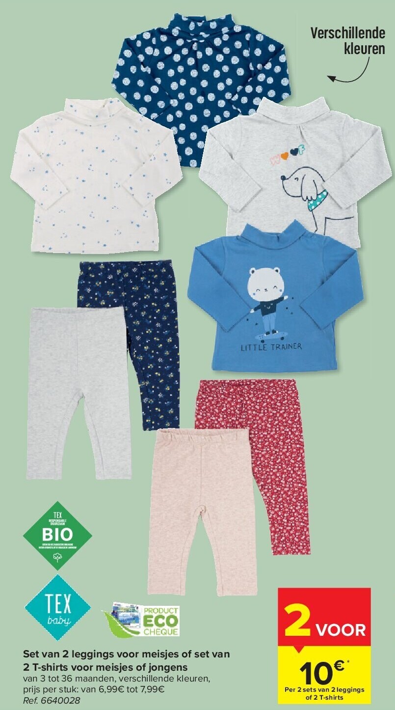 Set van 2 leggings voor meisjes of set van 2 T-shirts voor meisjes of jongens