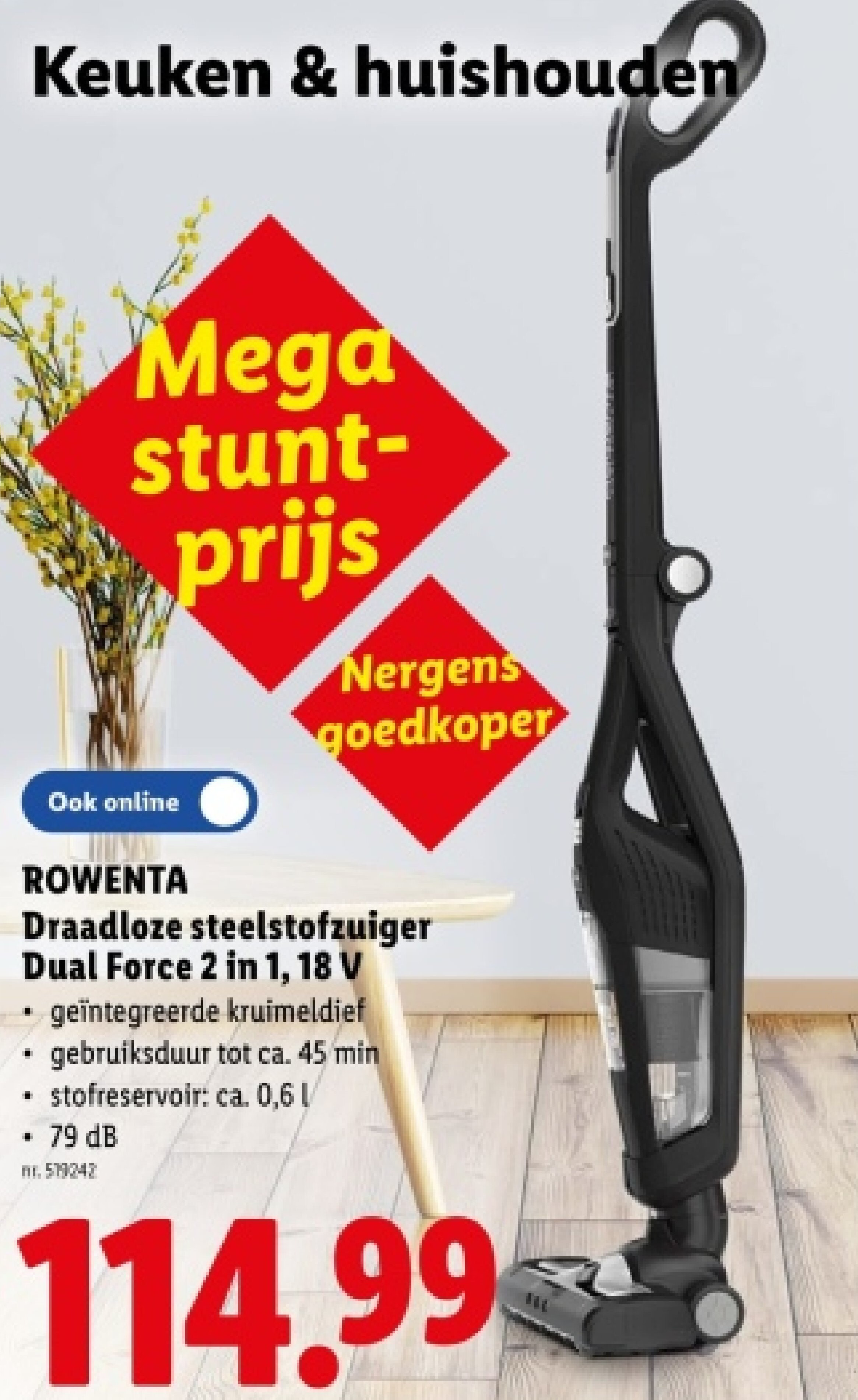 Draadloze steelstofzuiger Dual Force 2 in 1, 18 V
