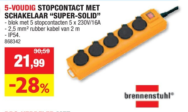 5-VOUDIG STOPCONTACT MET SCHAKELAAR “SUPER-SOLID”