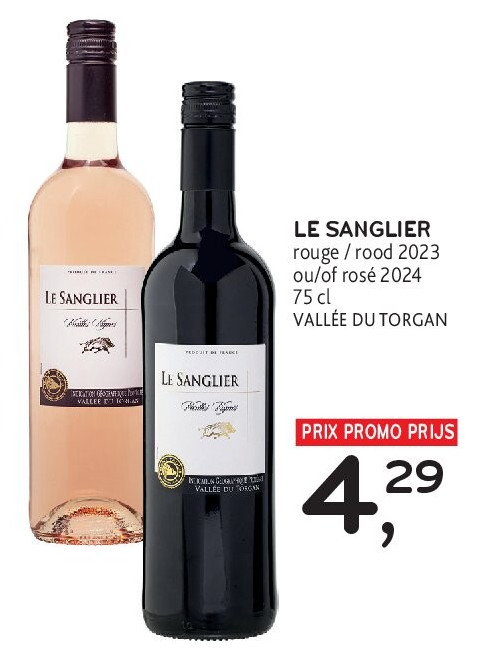 LE SANGLIER rouge / rood 2023 ou/of rosé 2024 75 cl VALLÉE DU TORGAN