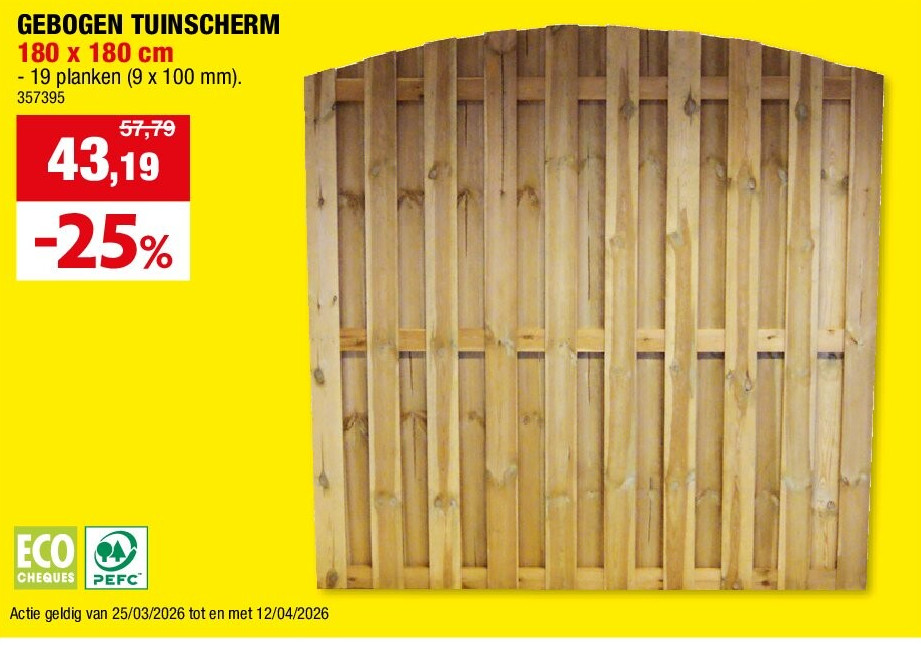 GEBOGEN TUINSCHERM 180 x 180 cm