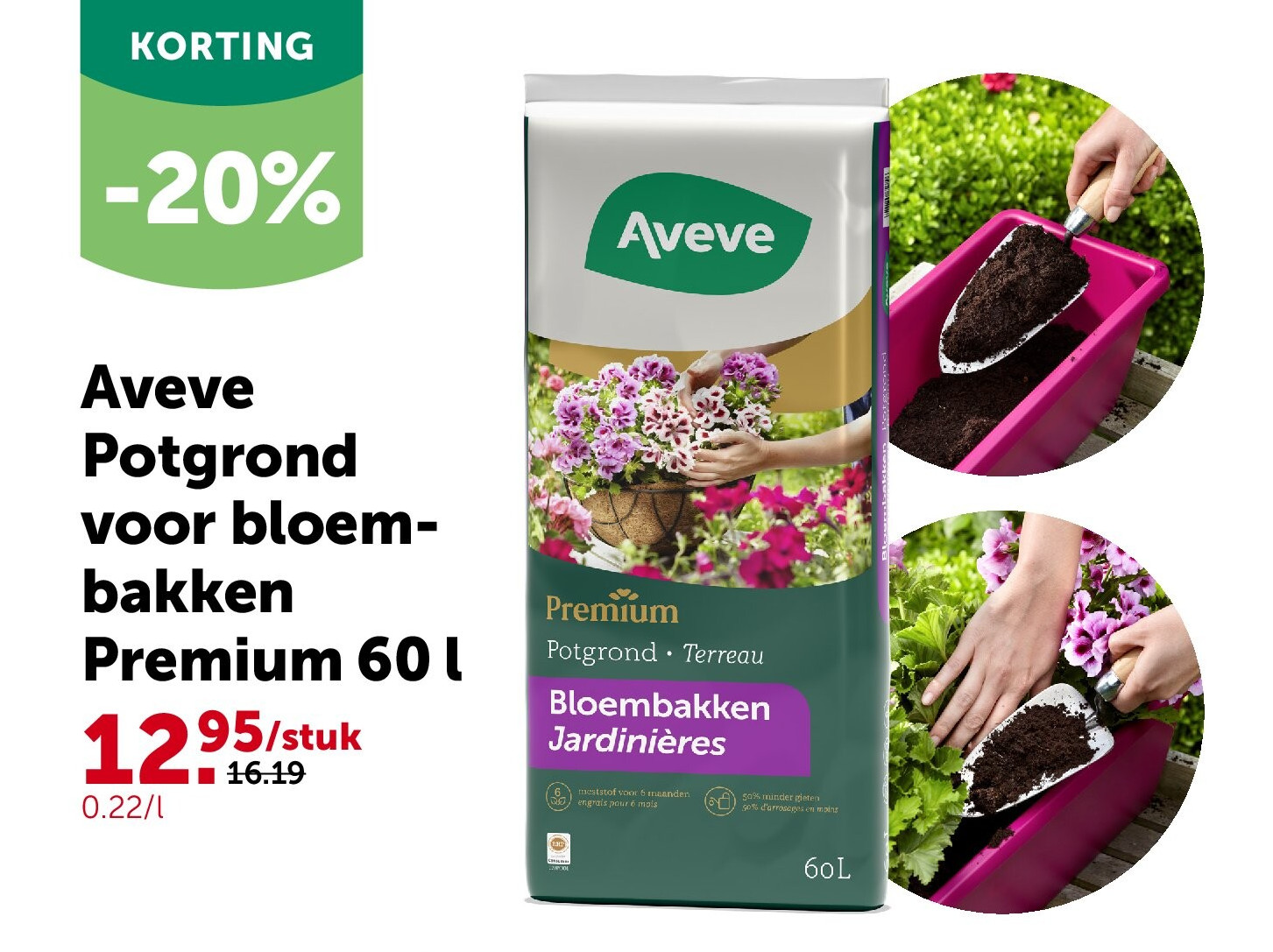Aveve Potgrond voor bloembakken Premium 60 l